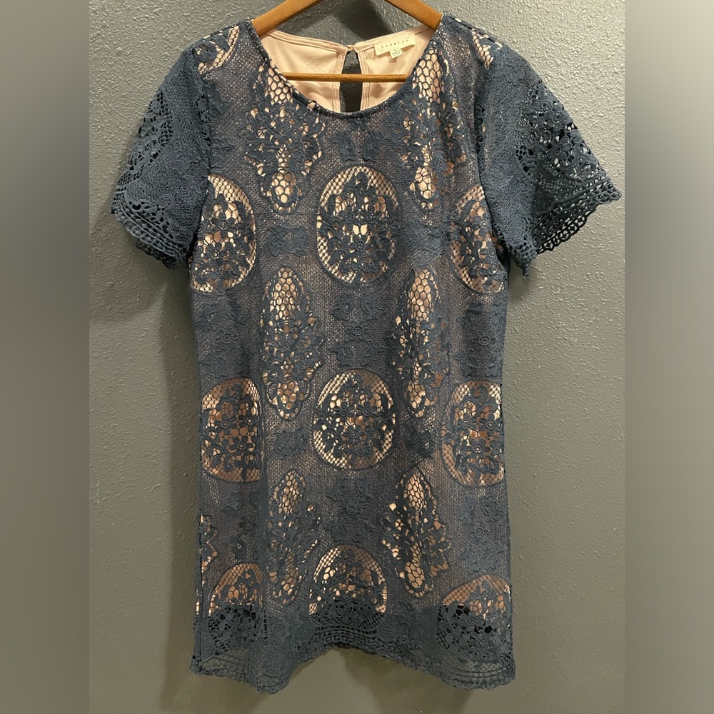 Promesa Navy Blue Lace Dress With Blush Lining